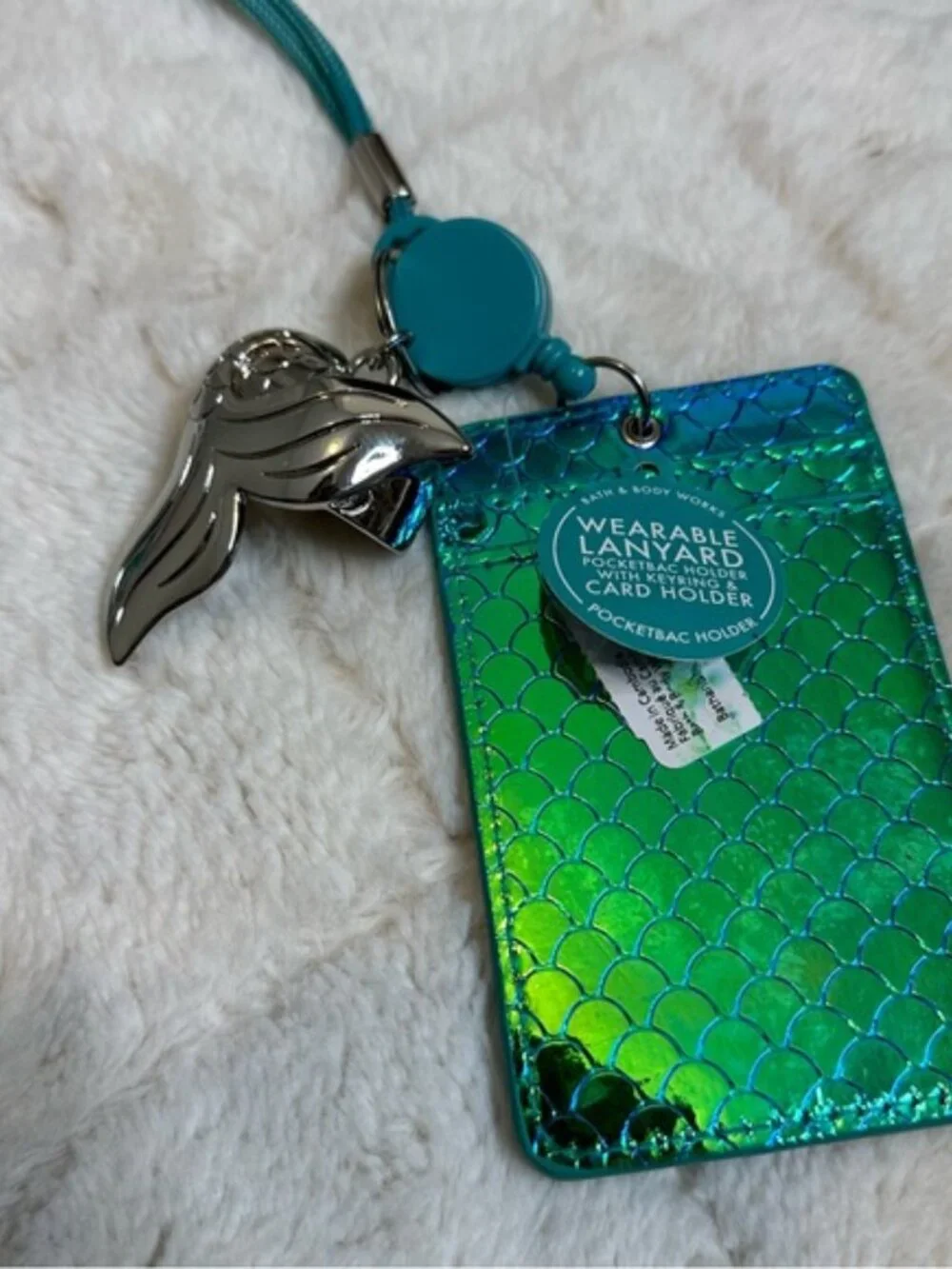 Bath & Body Works | Wearable Lanyard ID Holder Blue Holographic Mermaid Design